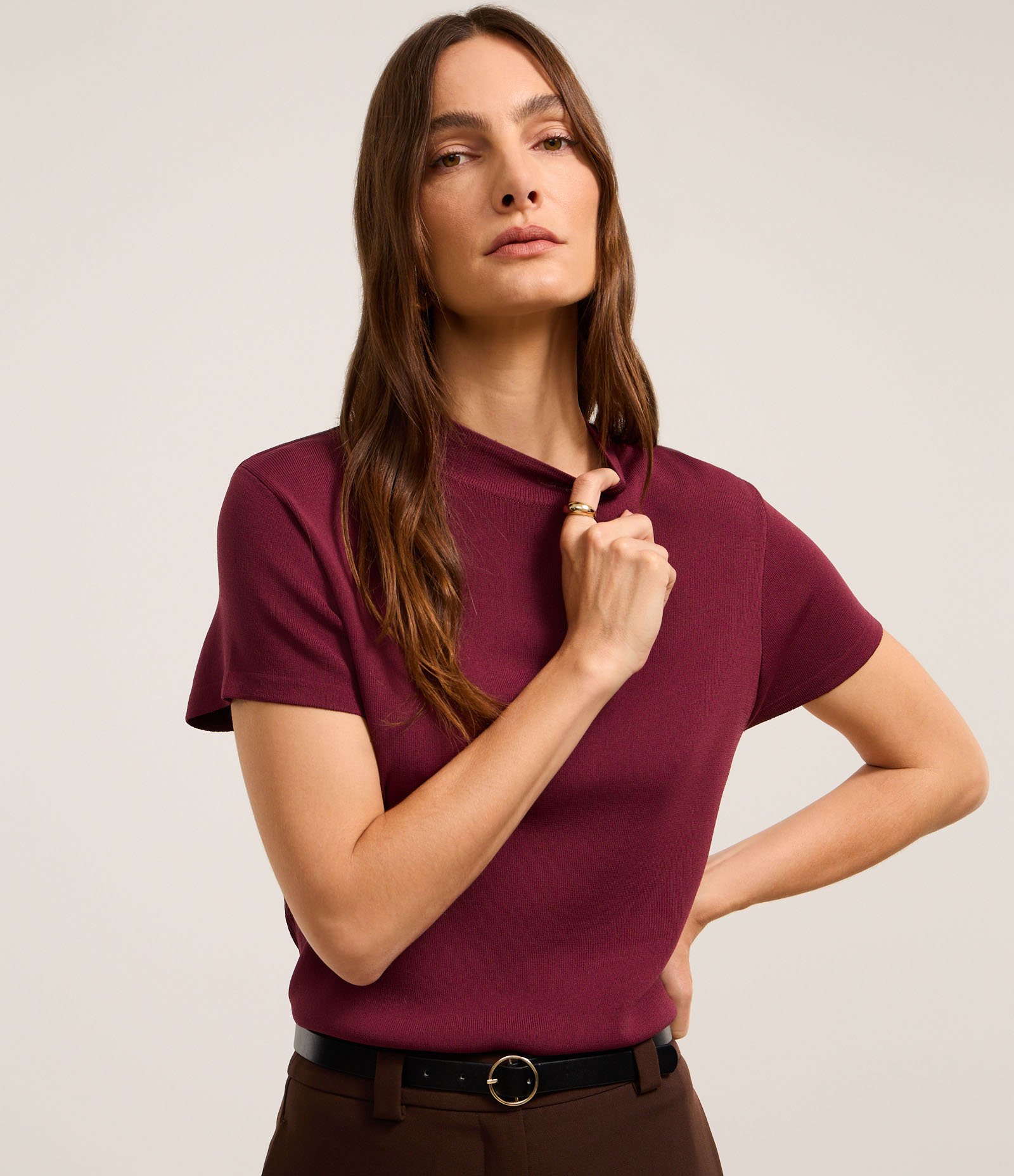 Blusa Canelada em Ribana com Gola Altinha Vermelho 1