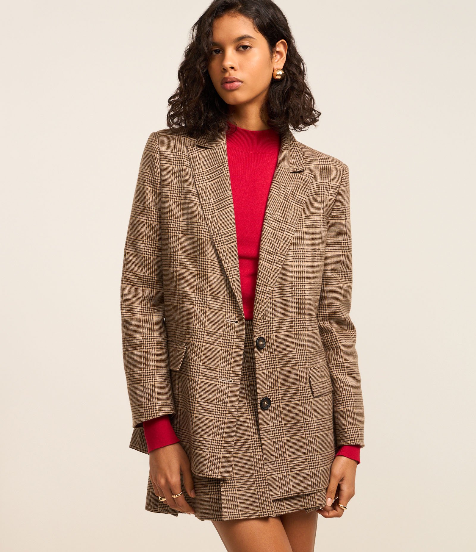 Blazer Oversized em Polivelour Xadrez Príncipe de Gales Marrom 6