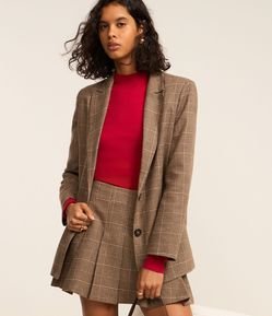 Blazer Oversized em Polivelour Xadrez Príncipe de Gales