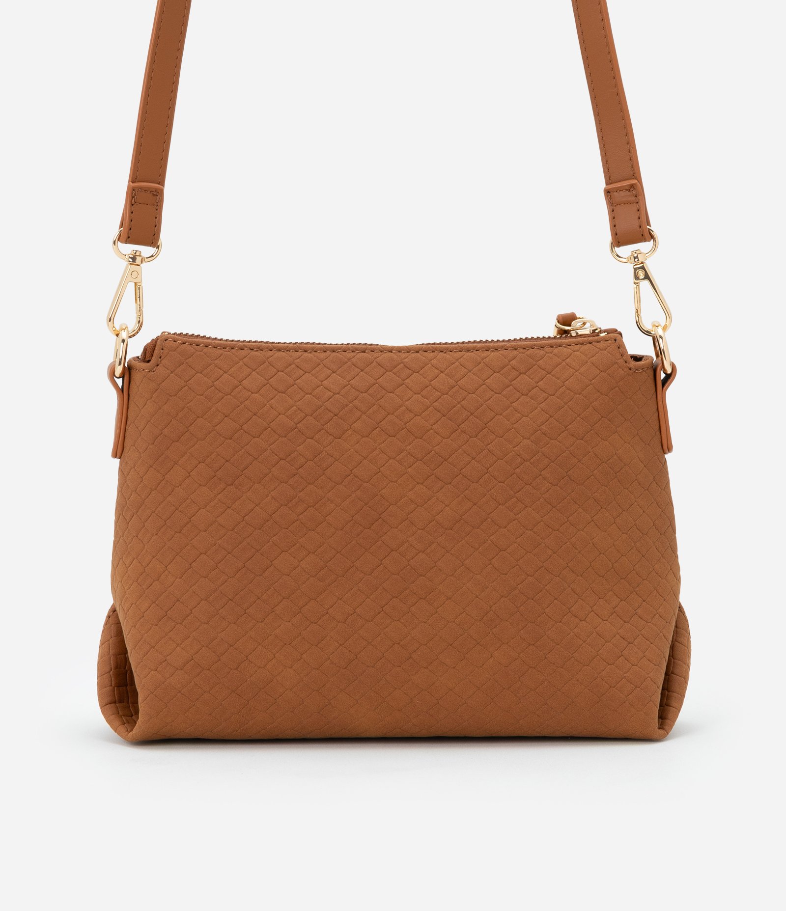 Bolsa Transversal Pequena em PU com Detalhe Texturizado Marrom Claro 3