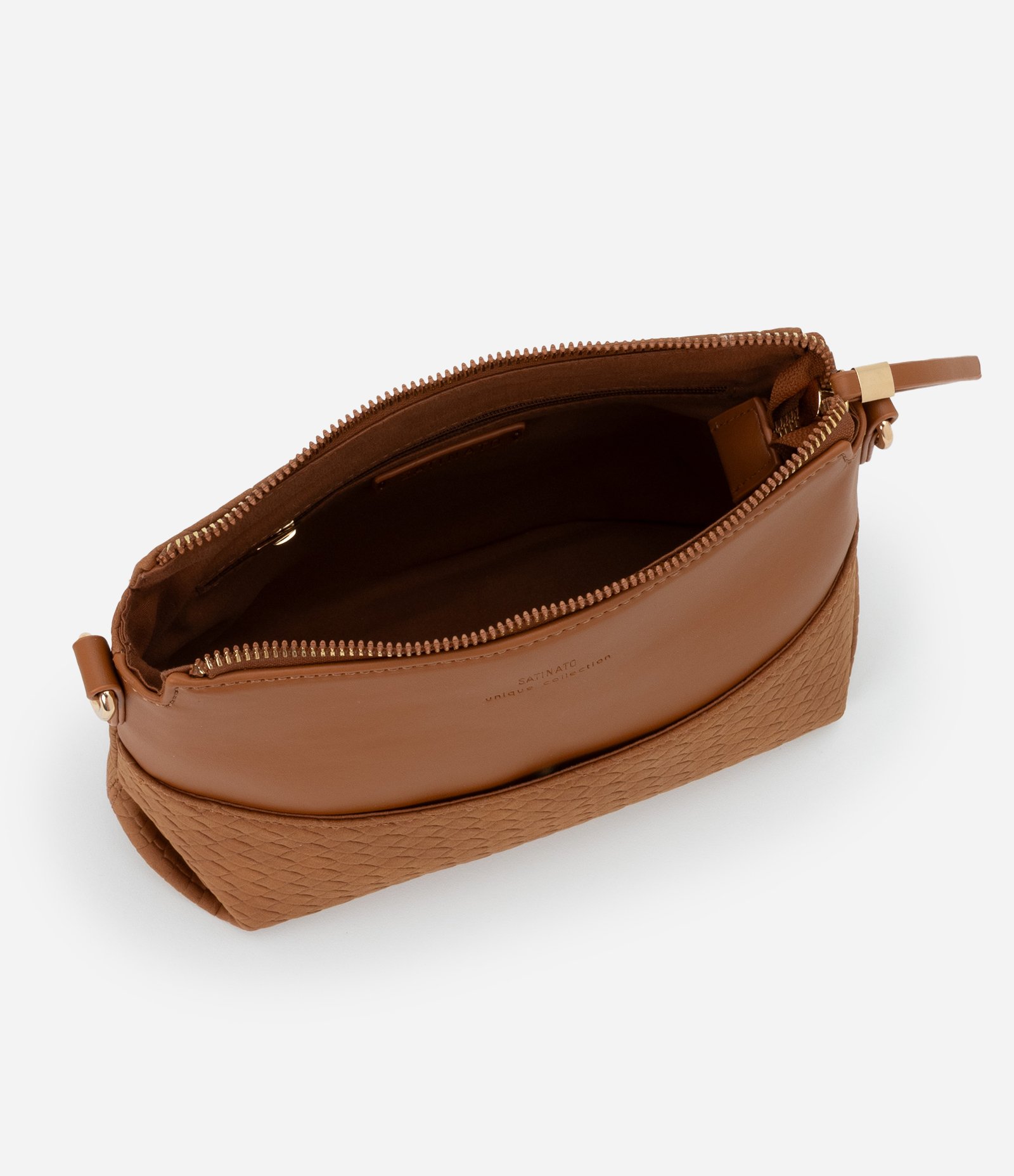 Bolsa Transversal Pequena em PU com Detalhe Texturizado Marrom Claro 4