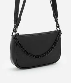 Bolsa Baguete Pequena em PU com Detalhe Corrente