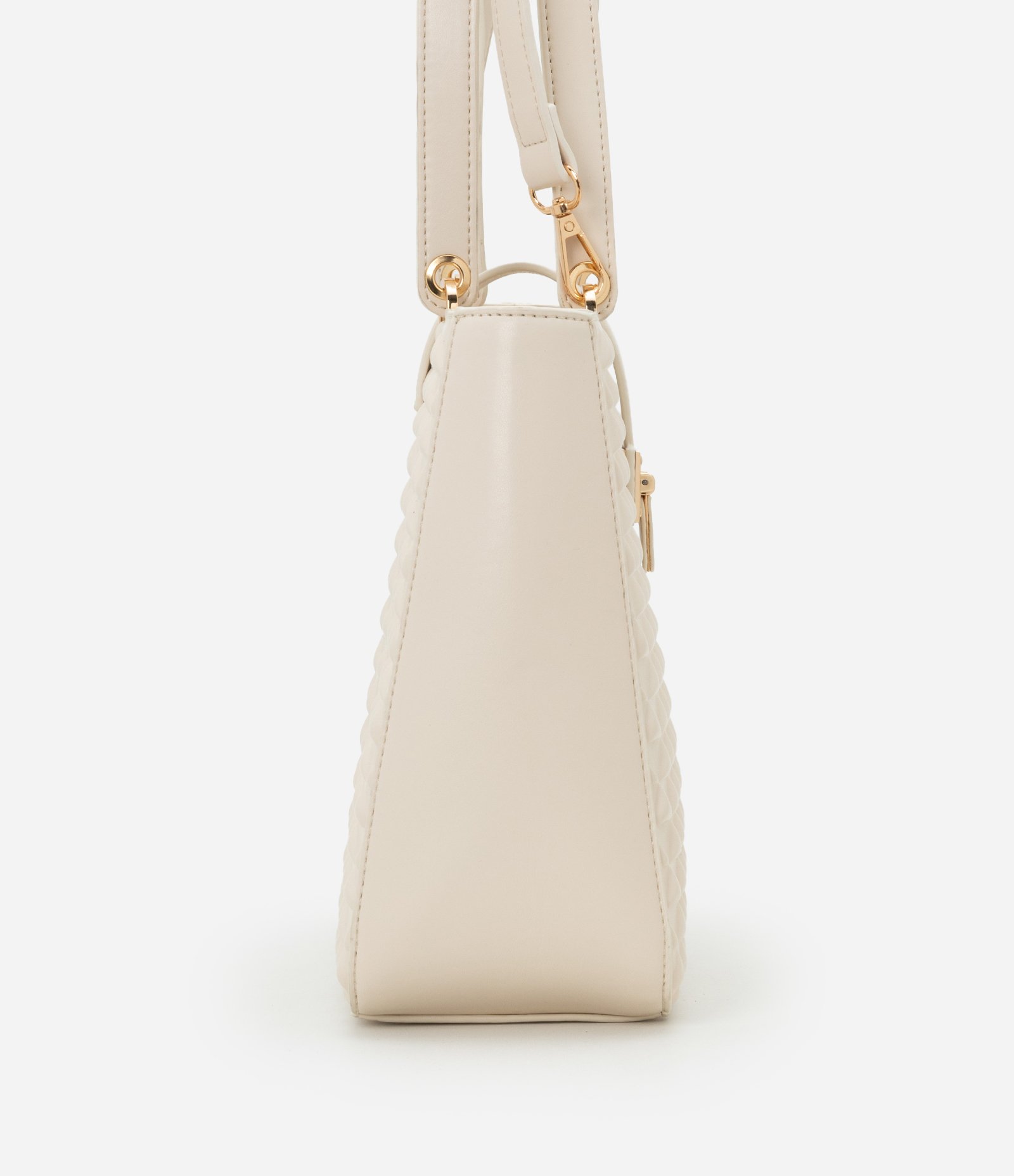 Bolsa Satchel Média em PU com Fivela Frontal e Texturas Off White 3