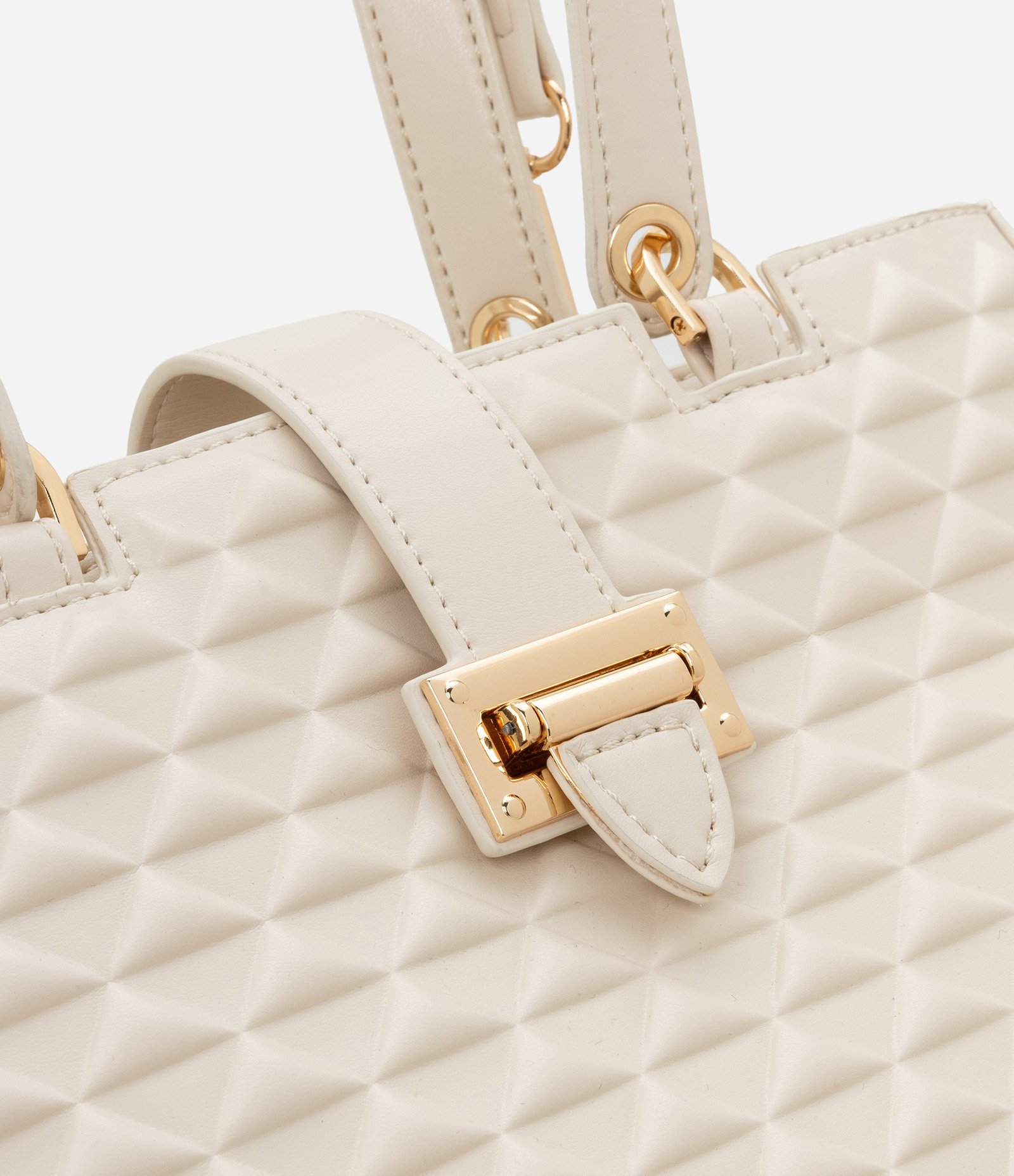 Bolsa Satchel Média em PU com Fivela Frontal e Texturas Off White 6