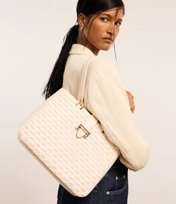 Bolsa Satchel Média em PU com Fivela Frontal e Texturas