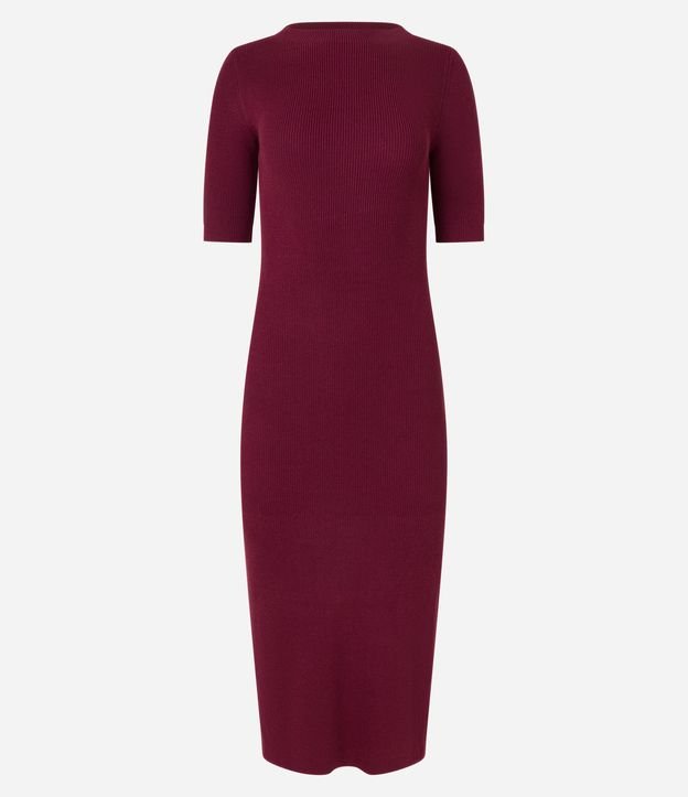Vestido Reto Midi em Tricô Canelado com Fenda
