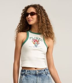 Regata em Algodão com Viés Contrastante e Estampa de Flores