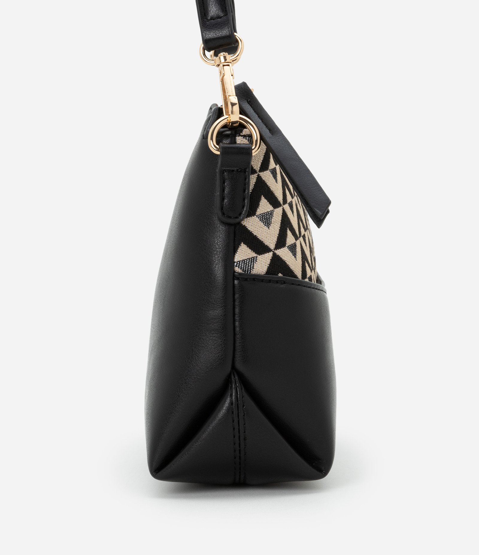 Bolsa Pequena em PU com Alça Transversal e Recorte e Jacquard Preto/ Off White 2