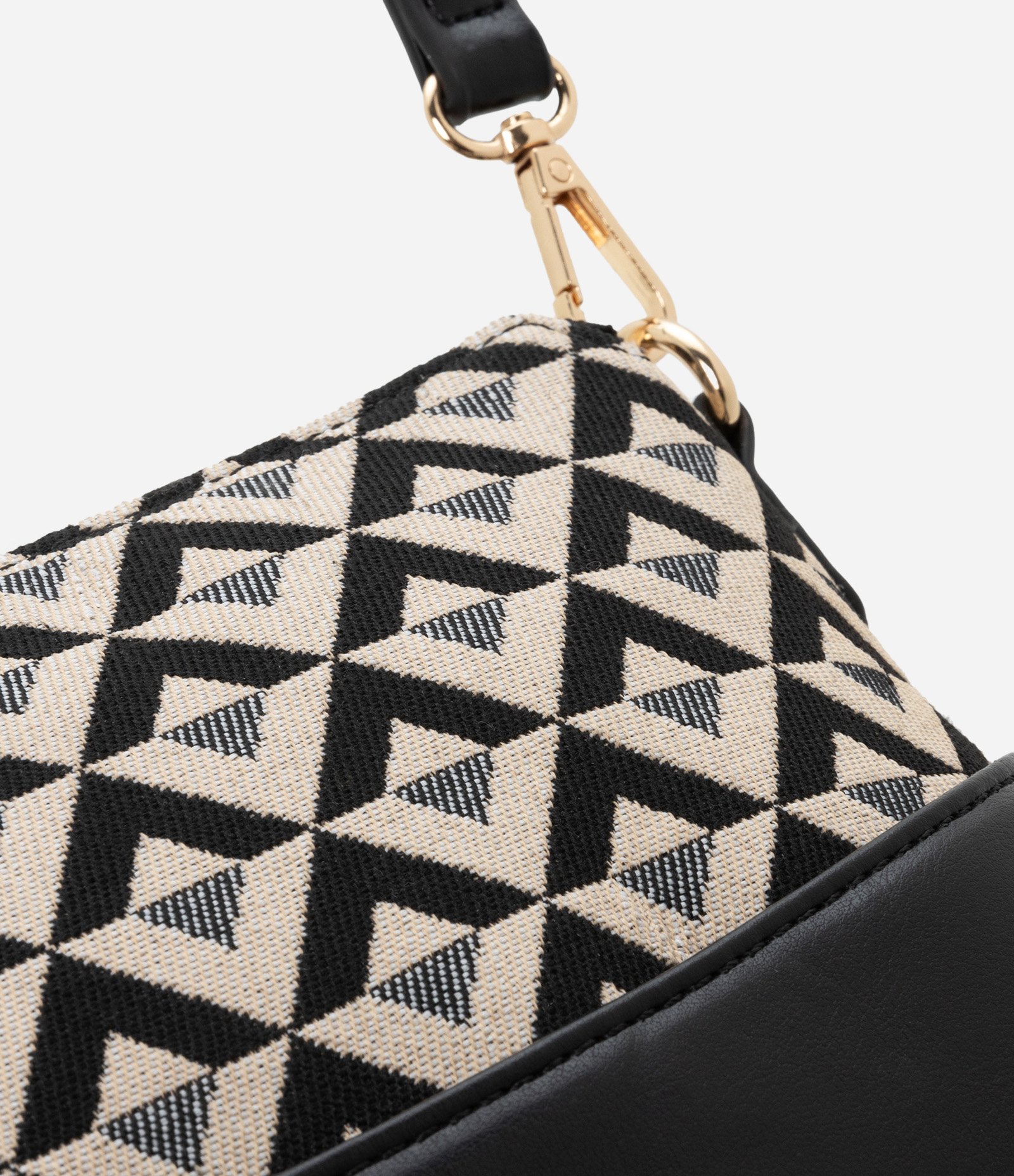 Bolsa Pequena em PU com Alça Transversal e Recorte e Jacquard Preto/ Off White 4