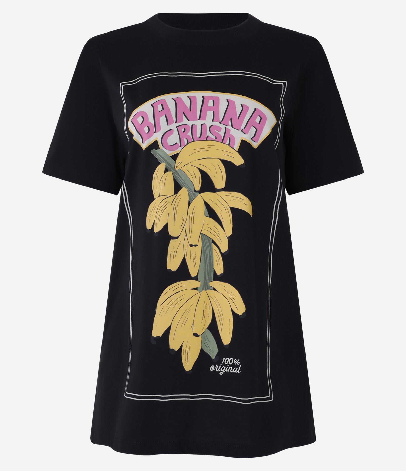 Camiseta Alongada em Algodão com Estampa Banana Crush Preto 5