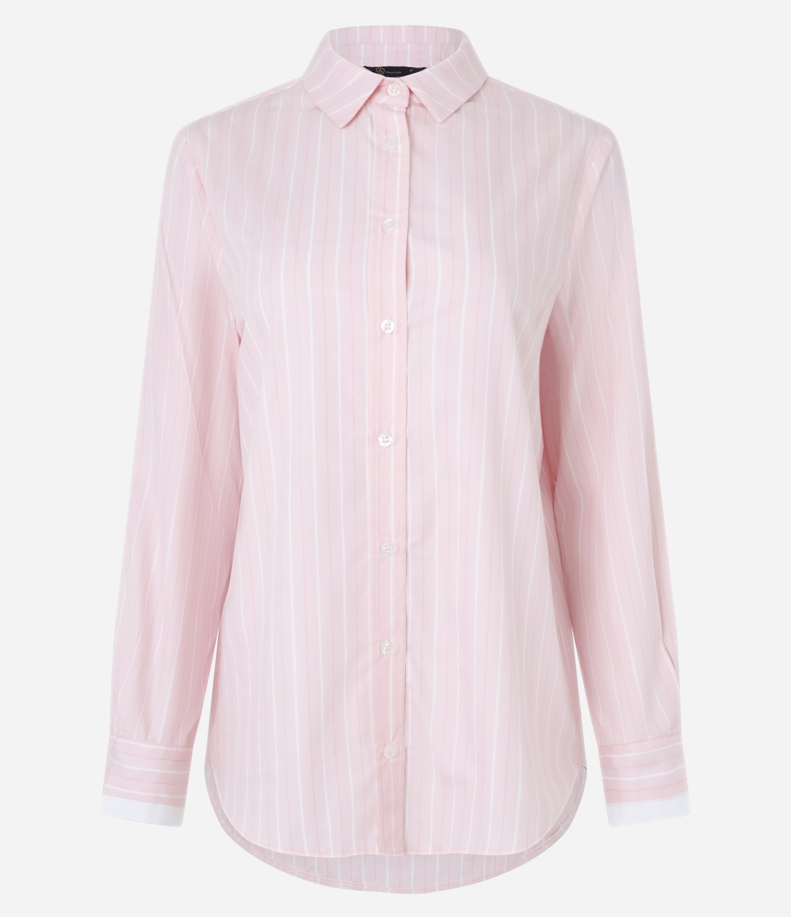 Camisa Alongada em Tricoline com Listras em Fio Tinto Rosa 5