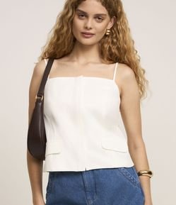 Blusa Alfaiatada de Alça em Crepe com Lapelas