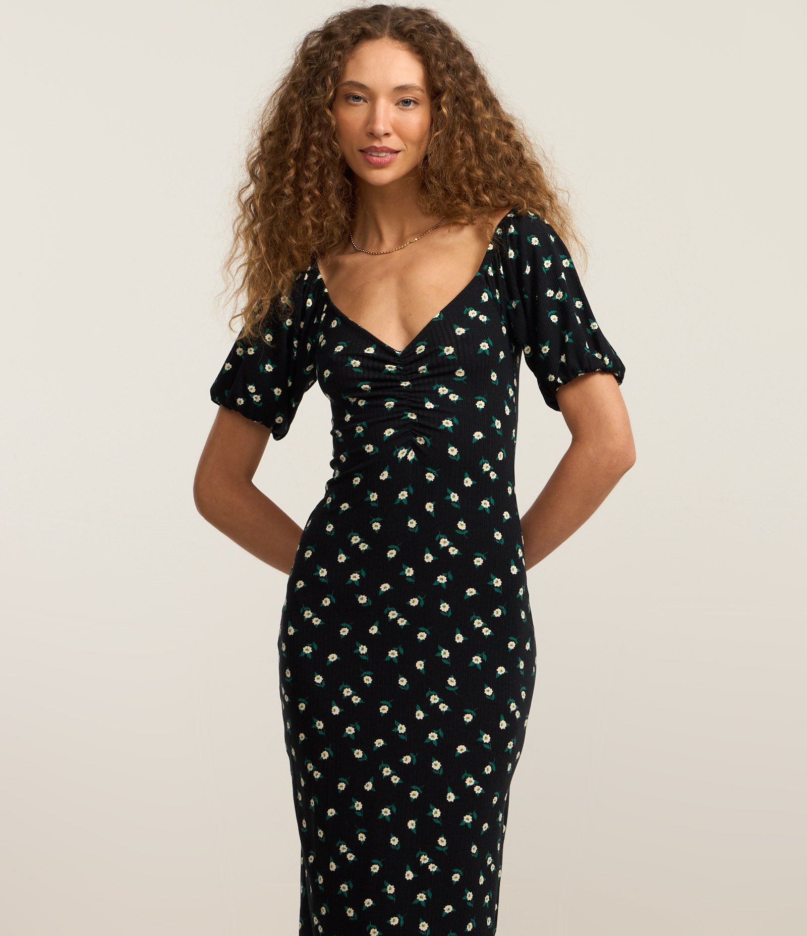Vestido Midi em Ribana com Estampa Floral Liberty Preto 2