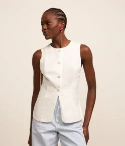 Colete Alongado em Viscolinho com Botões