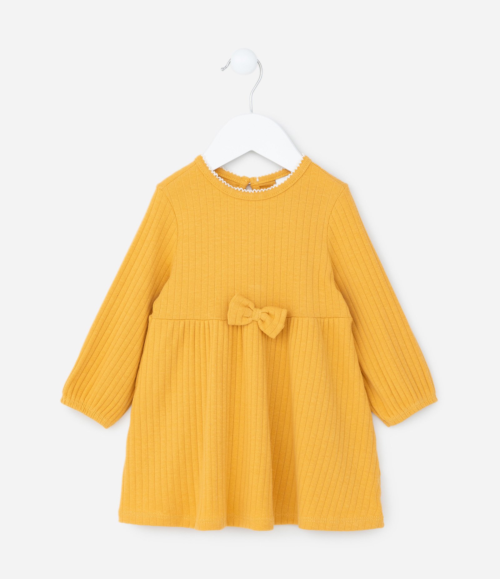 Vestido Infantil Canelado com Lacinho Aplicado - Tam 0 a 18 meses Amarelo 1