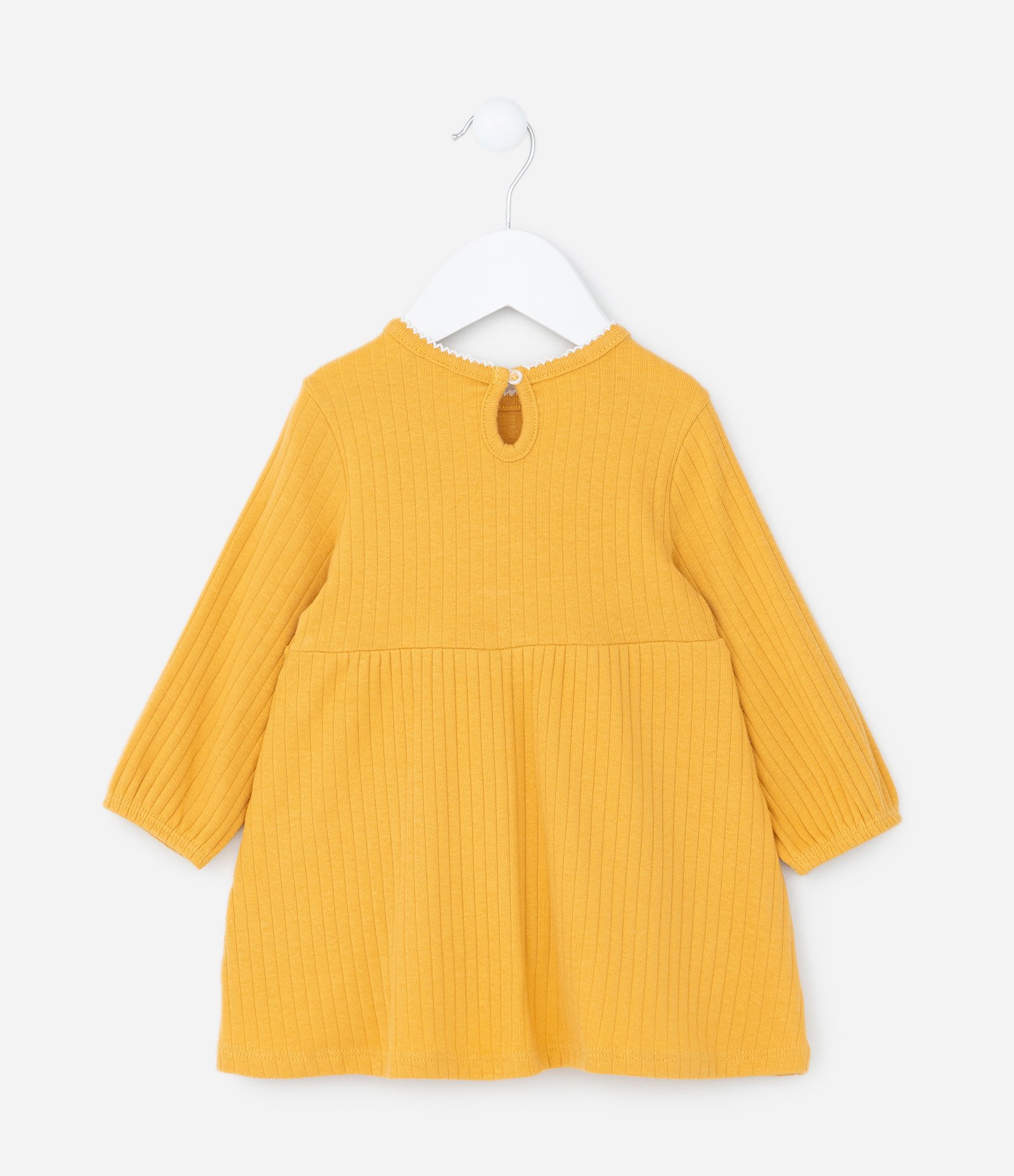Vestido Infantil Canelado com Lacinho Aplicado - Tam 0 a 18 meses Amarelo 2