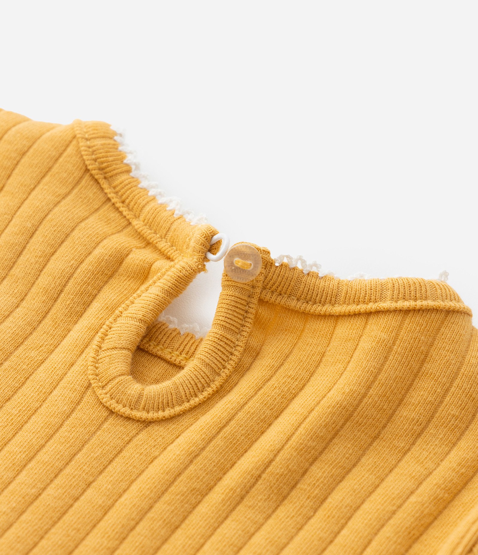 Vestido Infantil Canelado com Lacinho Aplicado - Tam 0 a 18 meses Amarelo 4