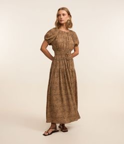 Vestido Midi em Crepe Estampado Animal Print Onça