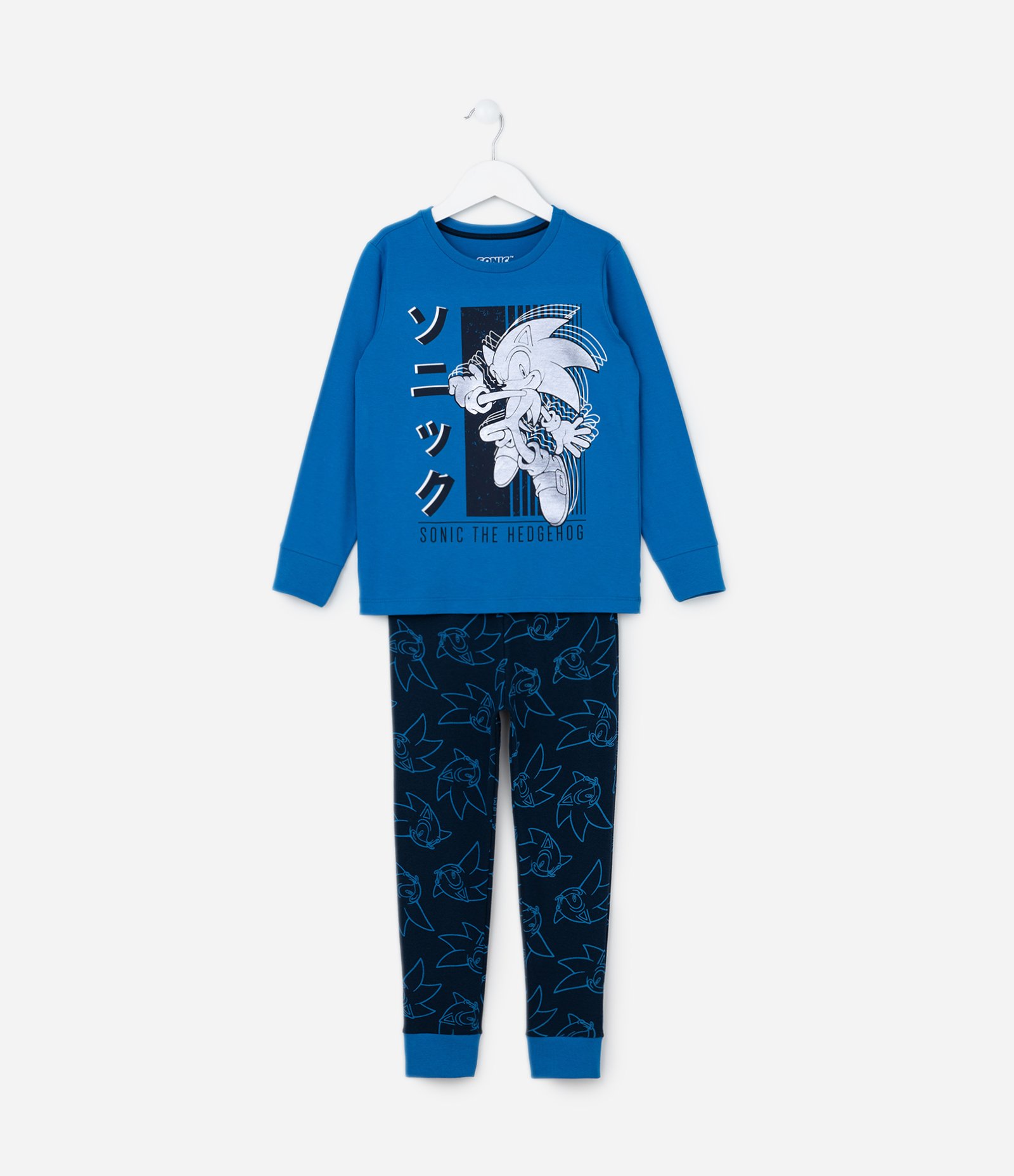 Pijama Infantil em Algodão com Estampa Sonic em Foil - Tam 5 a 14 Anos Azul 1