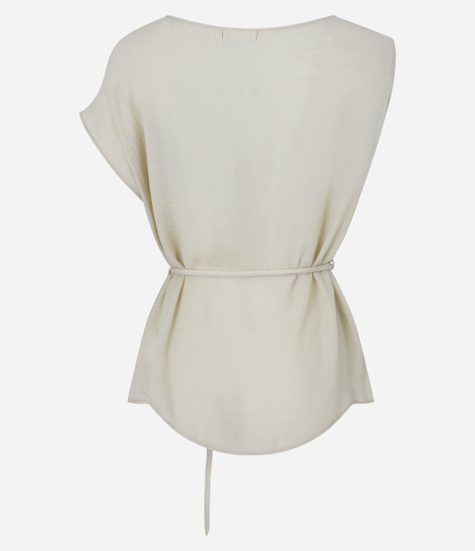 Blusa em Viscose com Manga Única e Cinto de Fivela Diferenciada Bege 7