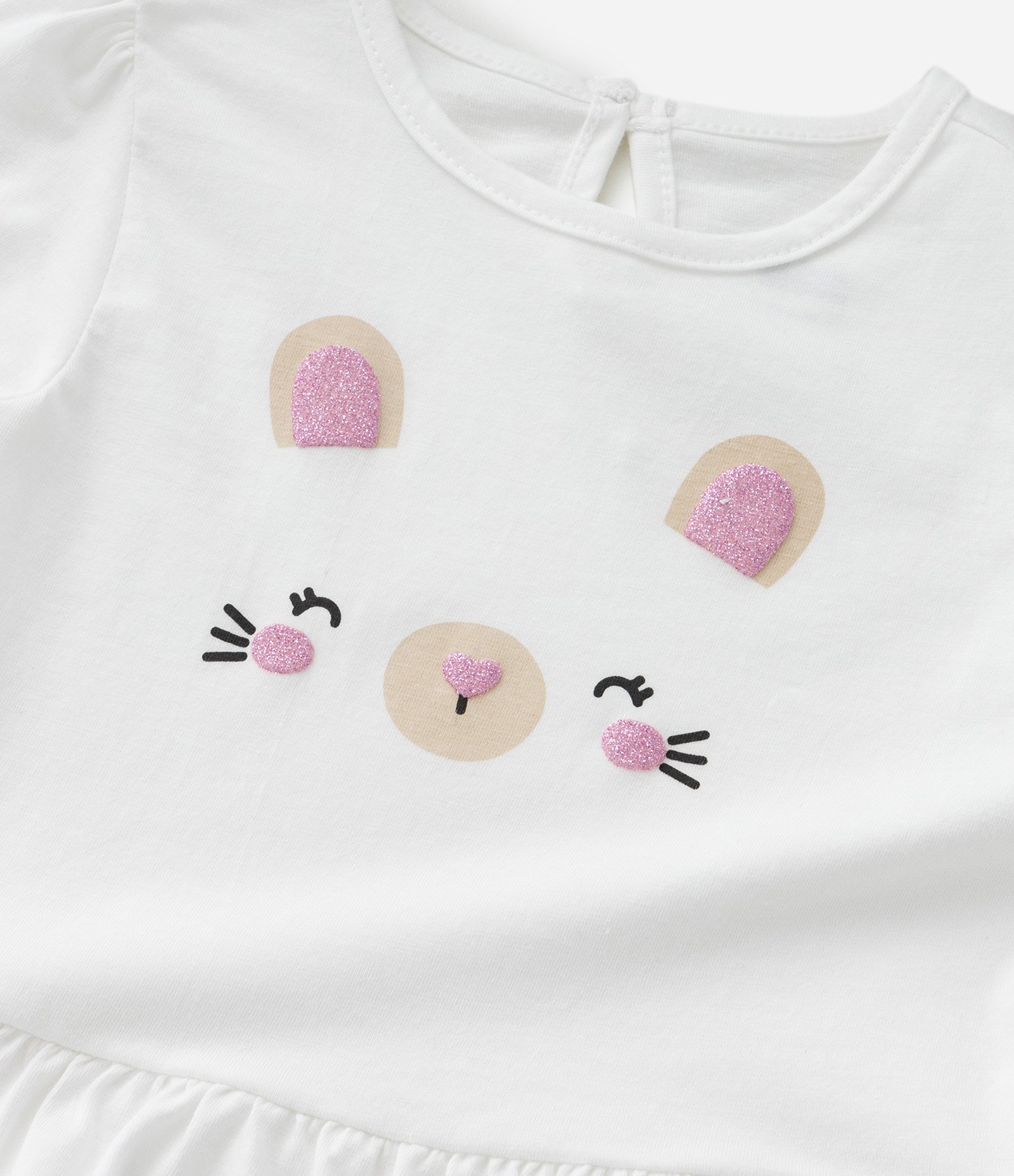 Conjunto Infantil com Estampa Poá e Carinha de Bichinho - Tam 0 a 18 meses Branco/Verde 11