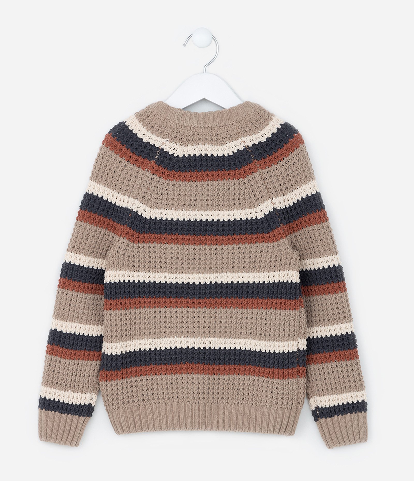 Suéter Infantil em Chenille com Estampa de Listras - Tam 5 a 14 Anos Marrom 2