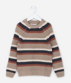 Suéter Infantil em Chenille com Estampa de Listras - Tam 5 a 14 Anos