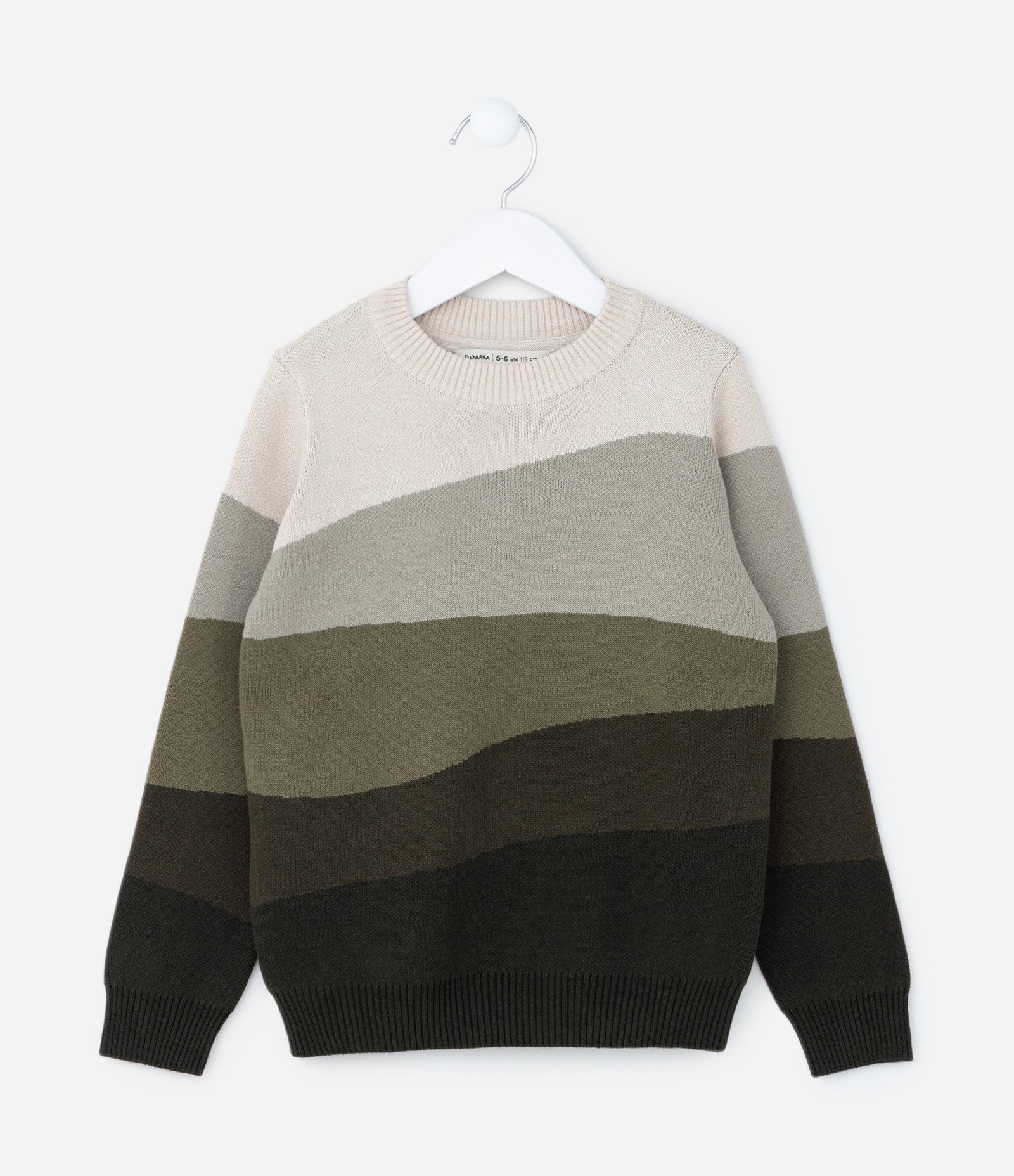 Suéter Infantil com Estampa Ondas Contrastantes - Tam 5 a 14 Anos Bege/Verde/Preto 1