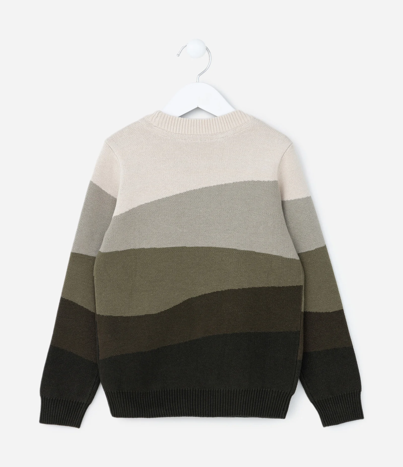Suéter Infantil com Estampa Ondas Contrastantes - Tam 5 a 14 Anos Bege/Verde/Preto 2