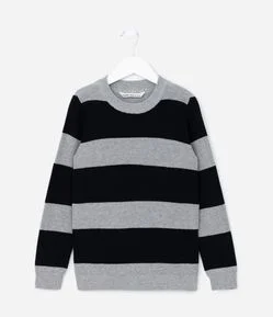 Suéter Infantil Texturizado com Estampa Listrada - Tam 5 a 14 Anos