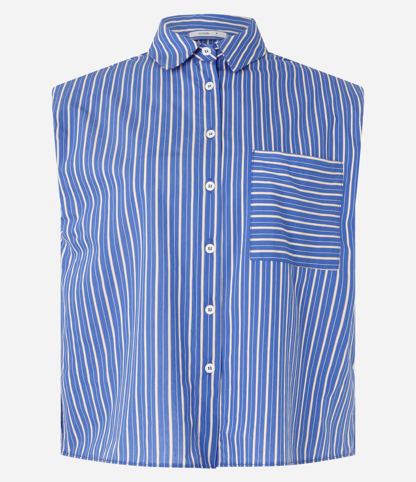 Camisa Sem Manga em Tricoline com Listra a Fio Tinto Azul 6