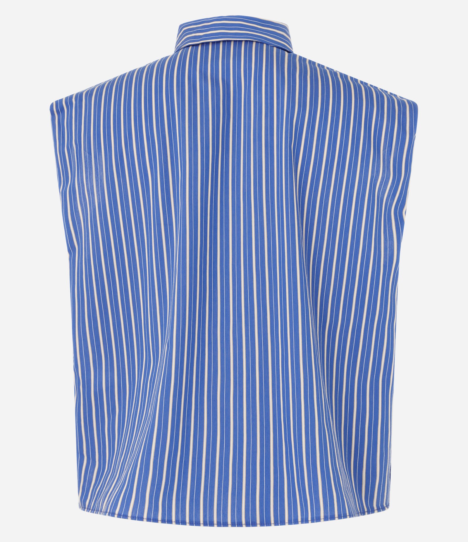 Camisa Sem Manga em Tricoline com Listra a Fio Tinto Azul 7