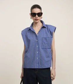 Camisa em Tricoline com Listra a Fio Tinto