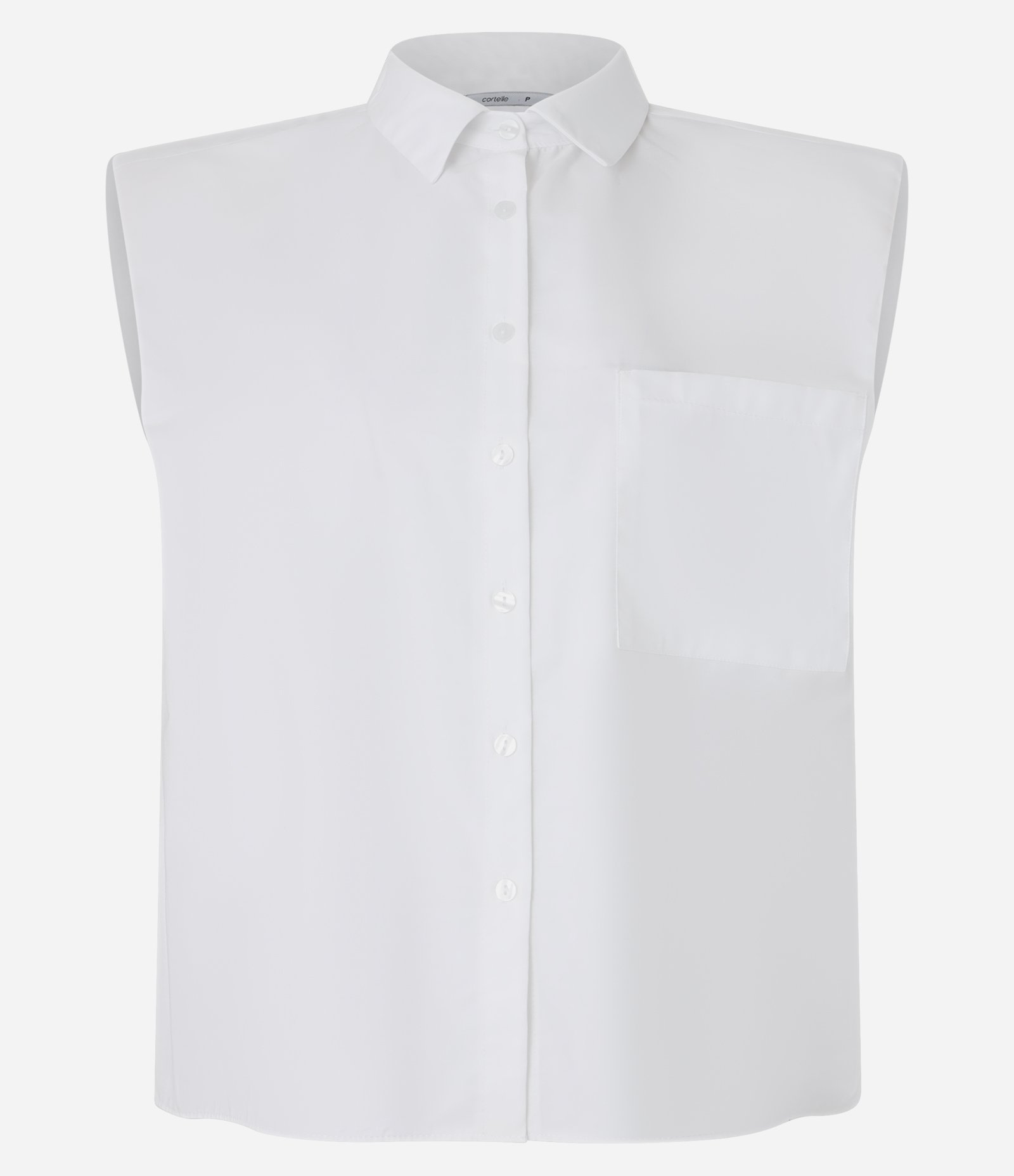 Camisa Sem Manga em Tricoline com Bolso no Peito Branco 1