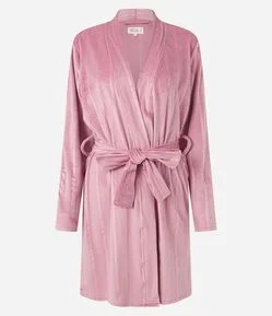 Robe Curto em Plush com Textura Listrada