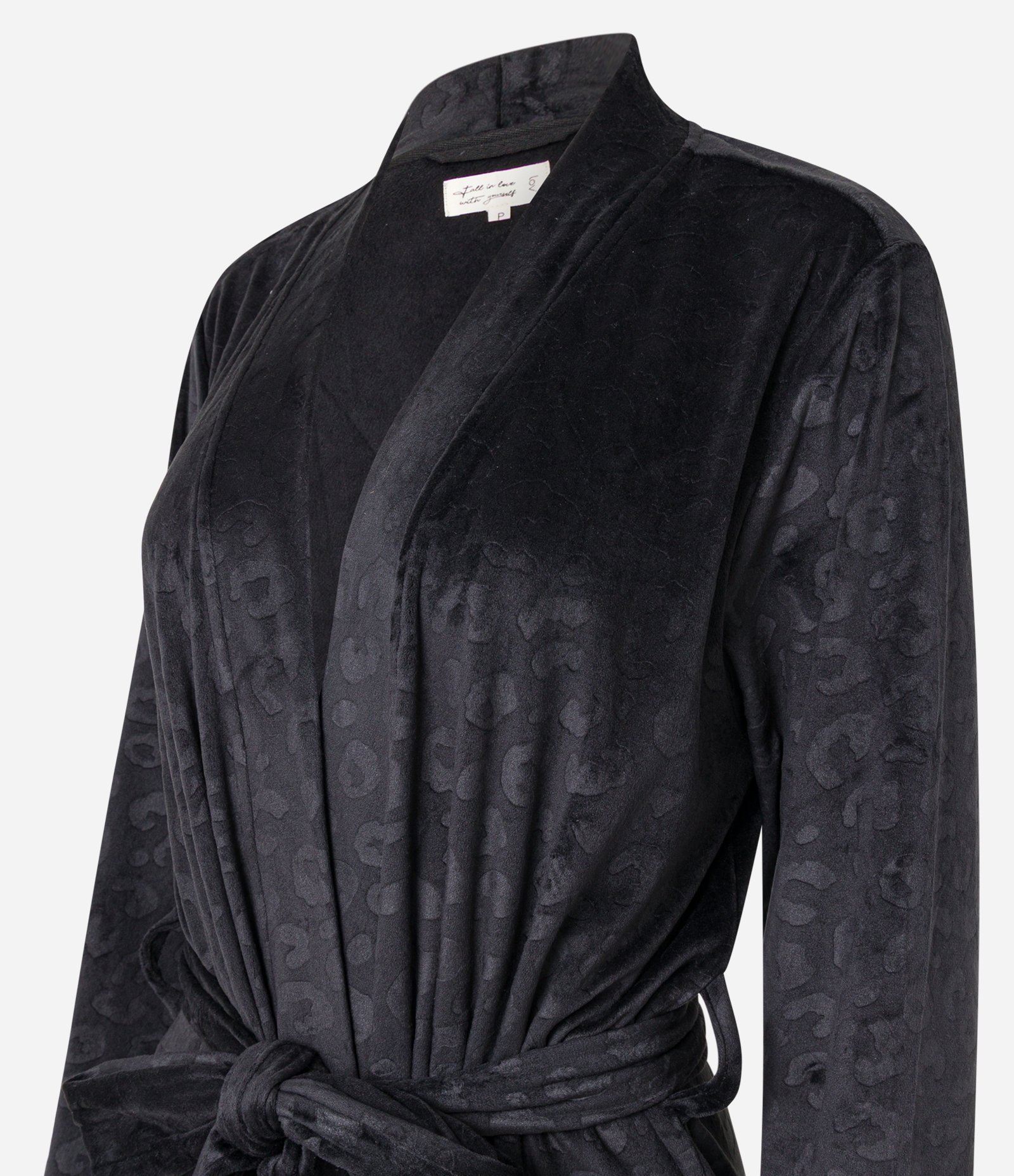 Robe Curto em Plush com Amarração e Estampa Animal Print Onça Preto 6