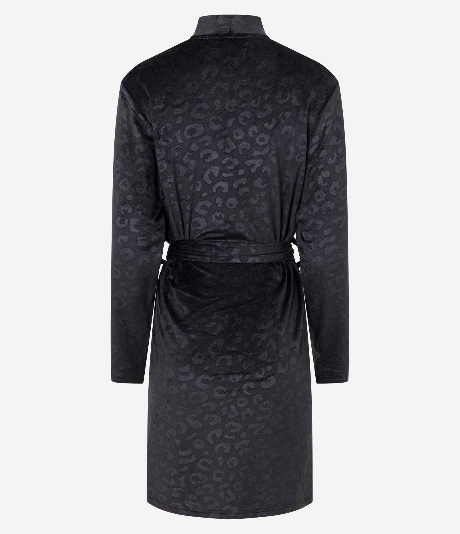 Robe Curto em Plush com Amarração e Estampa Animal Print Onça Preto 7