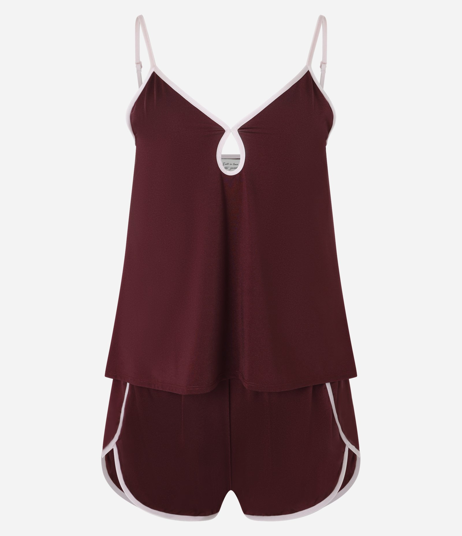 Pijama Short Doll Alcinha em Poliamida com Detalhe Vazado no Decote Vinho 4