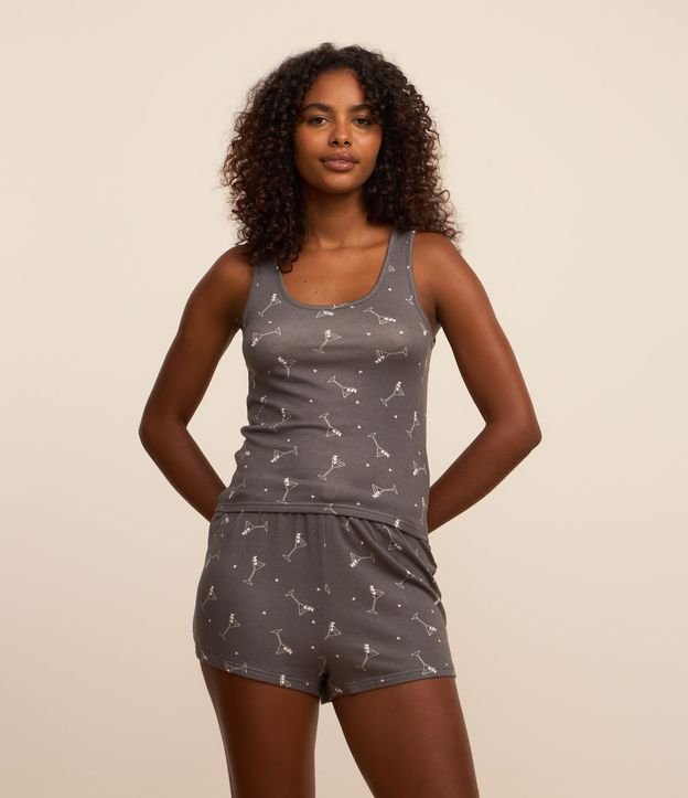 Pijama Short Doll em Tricô Estampado de Drinks