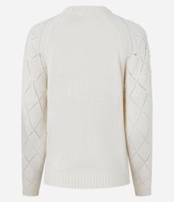 Suéter em Tricô com Bordado Floral e Entremeios na Manga