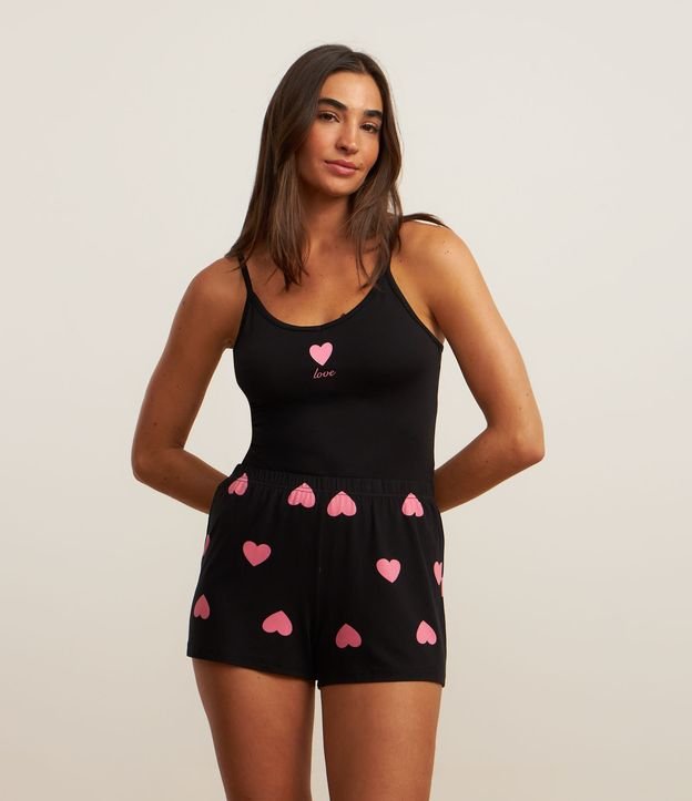 Pijama Short Doll Alcinha com Estampa Coração Love