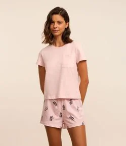 Pijama Short Doll em Algodão com Estampa de Gatinhos