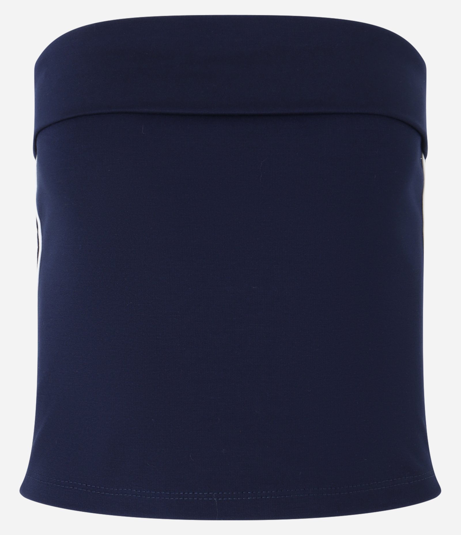 Blusa Cropped em Ponto Roma com Pala na Frente e Listras Laterais Azul Marinho 4