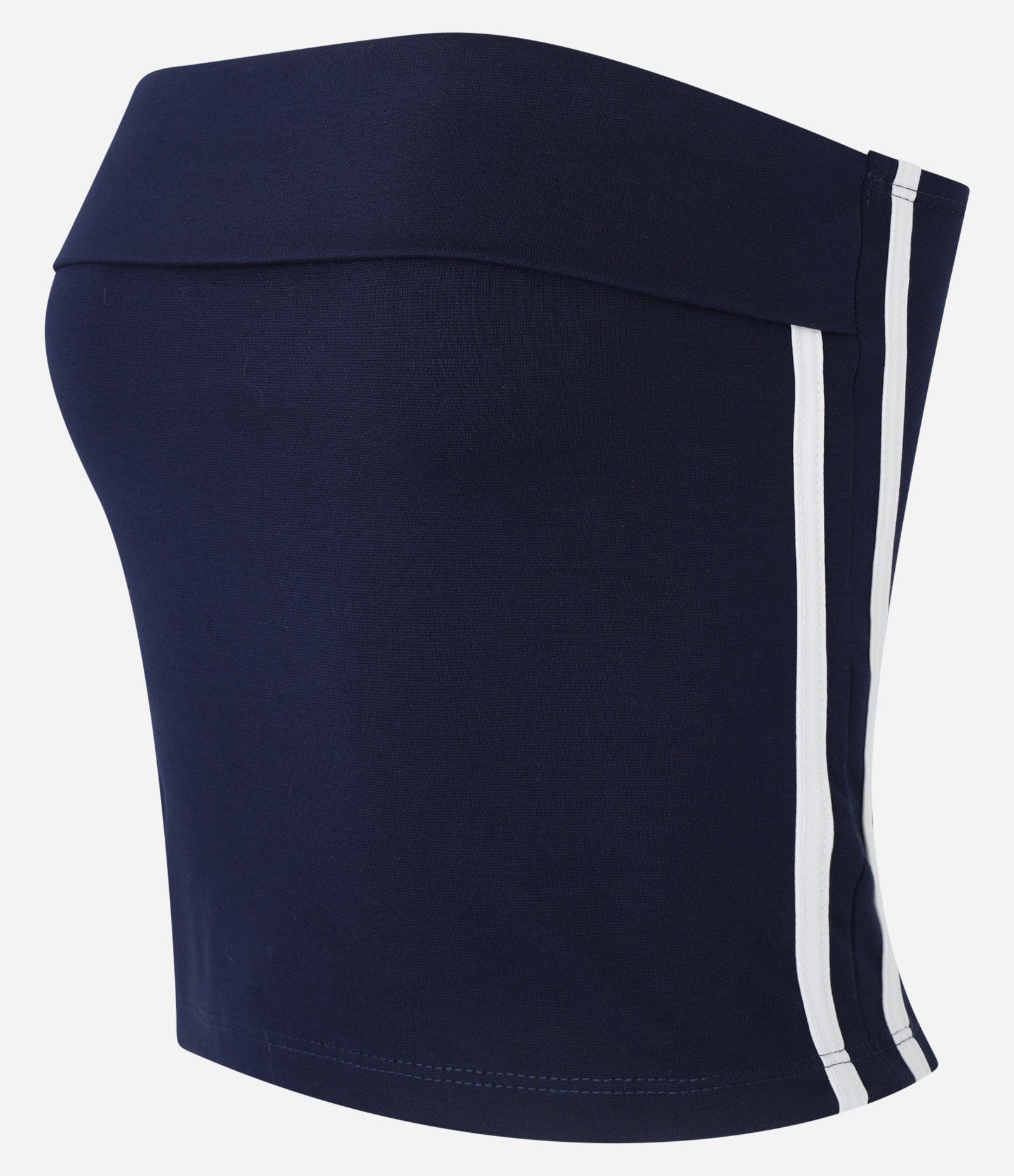 Blusa Cropped em Ponto Roma com Pala na Frente e Listras Laterais Azul Marinho 5