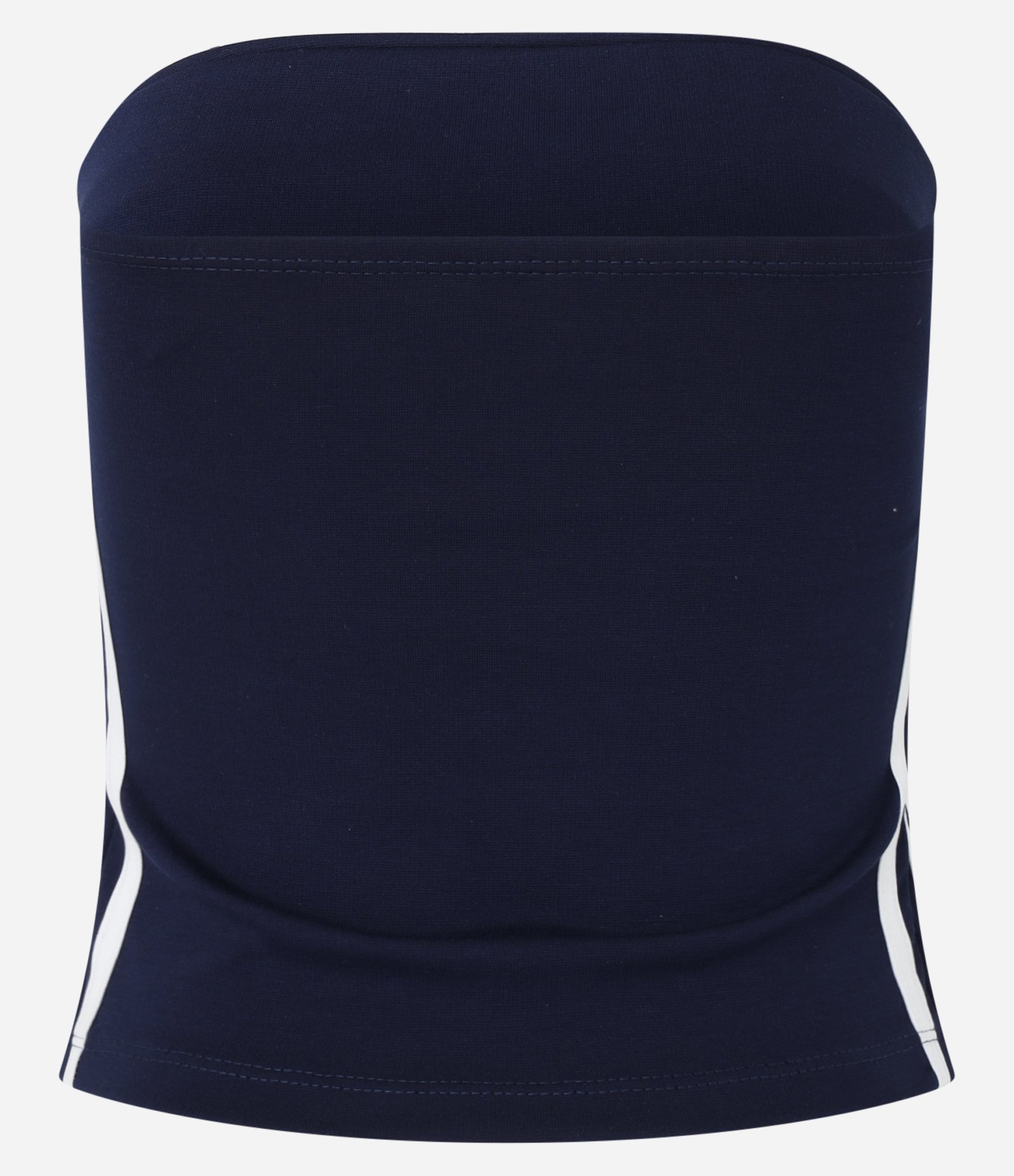 Blusa Cropped em Ponto Roma com Pala na Frente e Listras Laterais Azul Marinho 6