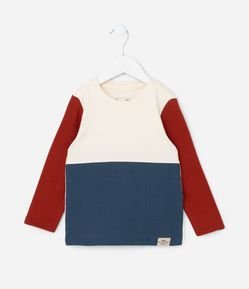 Camiseta Infantil com Mangas Contrastantes - Tam 1 a 6 Anos