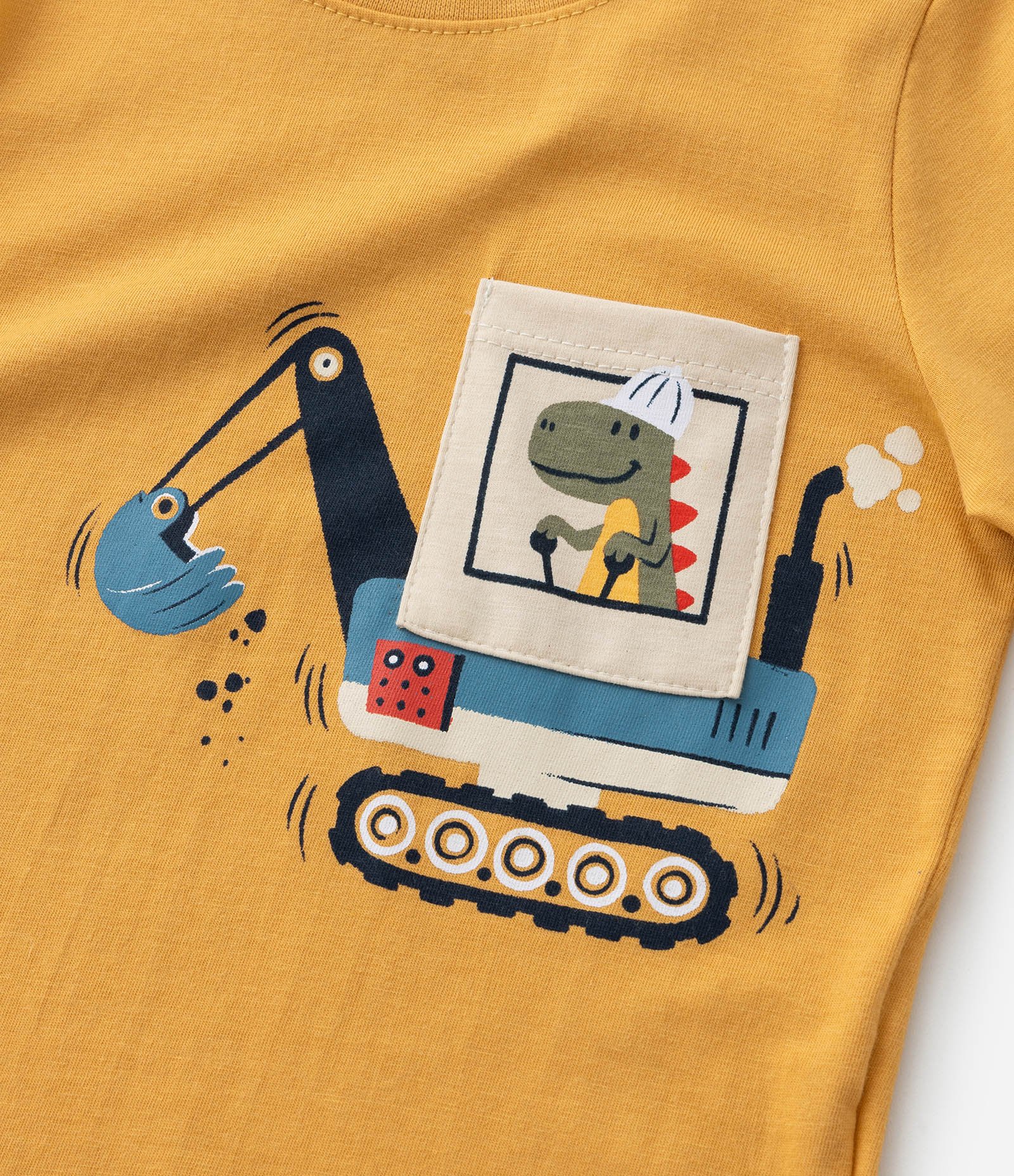 Camiseta Infantil com Bolsinho e Estampa de Dino - Tam 1 a 6 Anos Amarelo 4