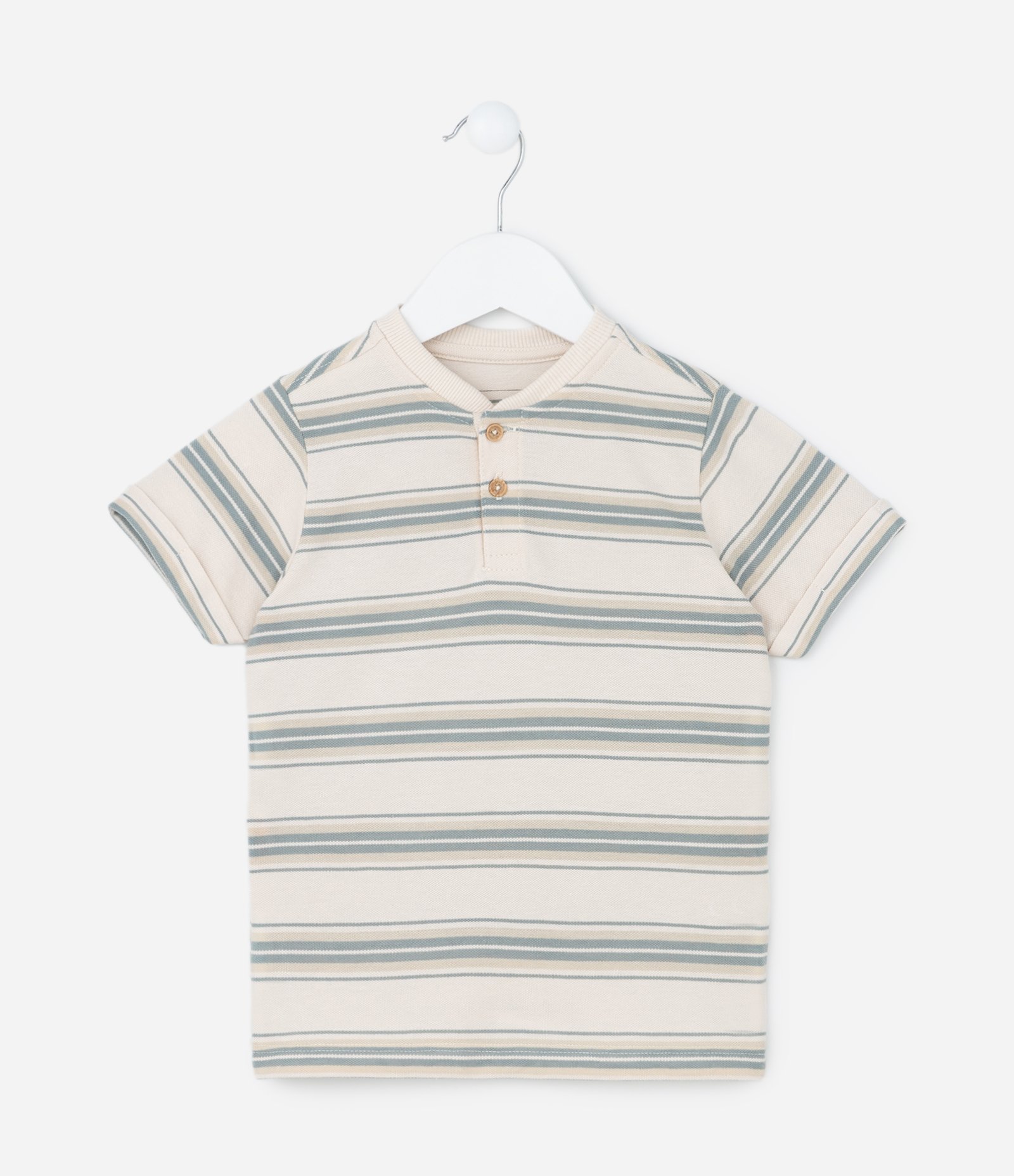 Camiseta Infantil com Estampa Listrada - Tam 1 a 6 Anos Bege/Verde 1