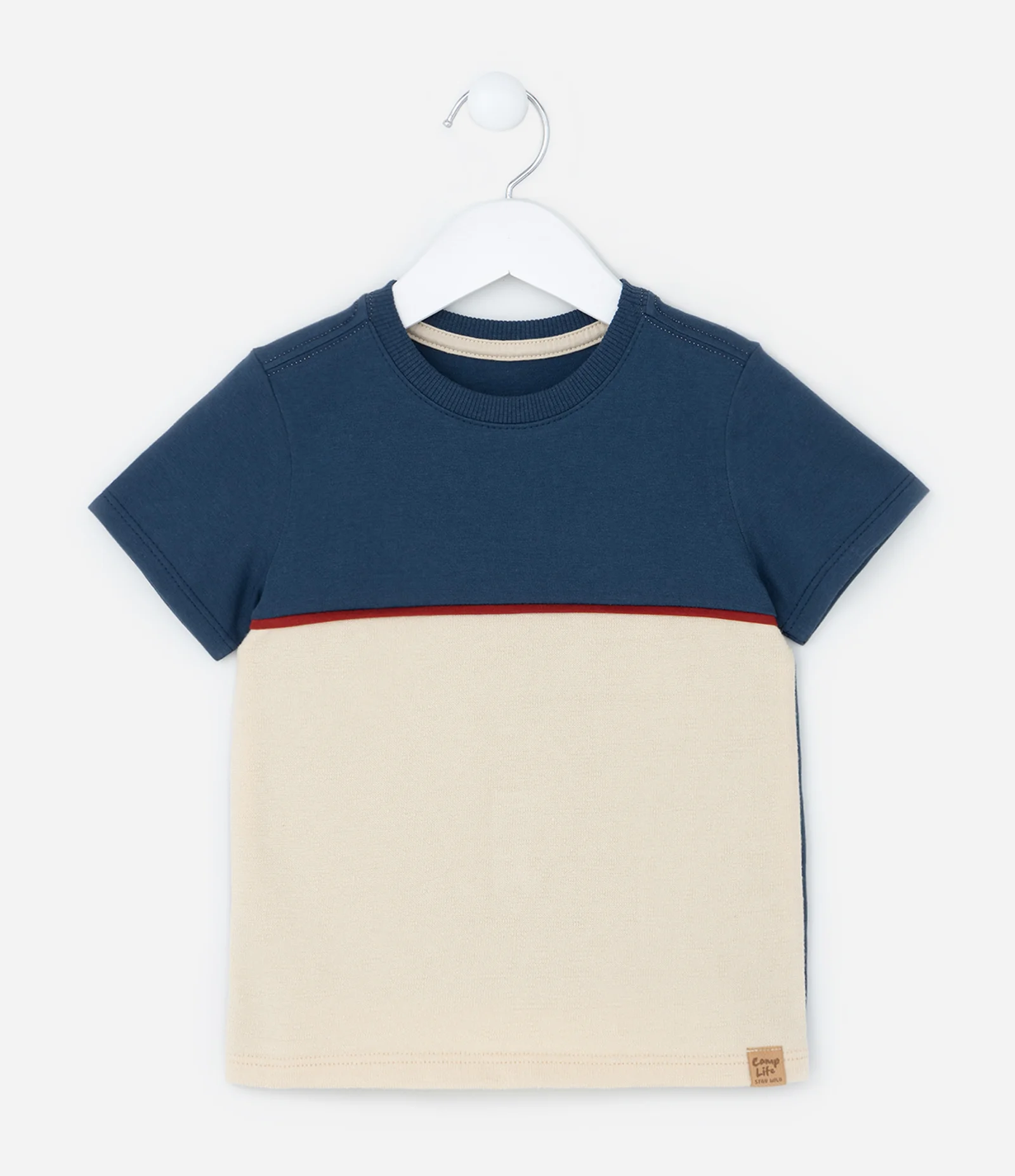 Camiseta Infantil com Recorte e Viés Contrastante - Tam 1 a 6 Anos Azul/Bege 1