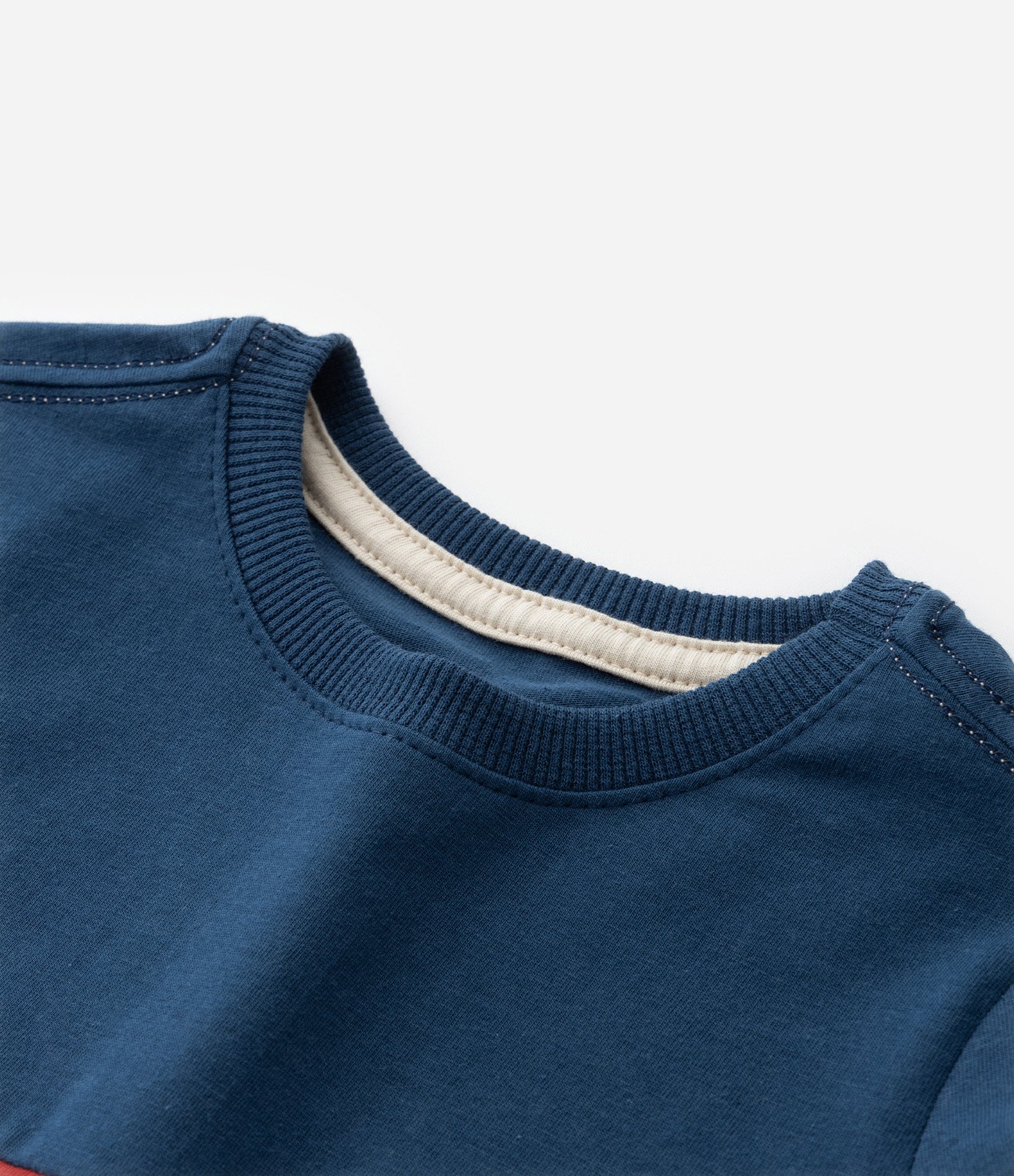 Camiseta Infantil com Recorte e Viés Contrastante - Tam 1 a 6 Anos Azul/Bege 4